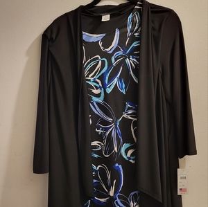 NWT Ashley Black Floral Dress w/ Attached  3/4 Sleeve Sweater SZ XL
